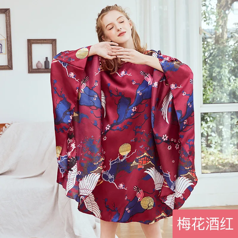 Plus Size Ladies summer Faux Silk Bath Robe Women Rayon Night Gown Round Collar Nightgown Home Wear Nightwear Pijama Mujer