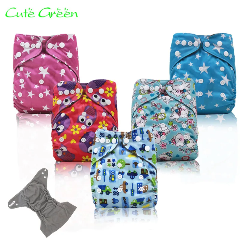 Cute Green OS PUL Fabric Reusable Cloth Diaper Cover Modern Cloth Nappies Diapers For Infants