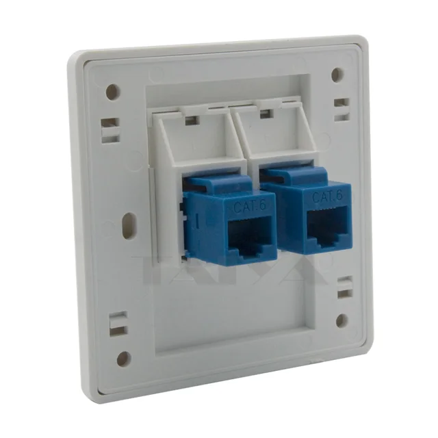 2 ports CAT6 RJ45 network wall plate with female to female connectorin