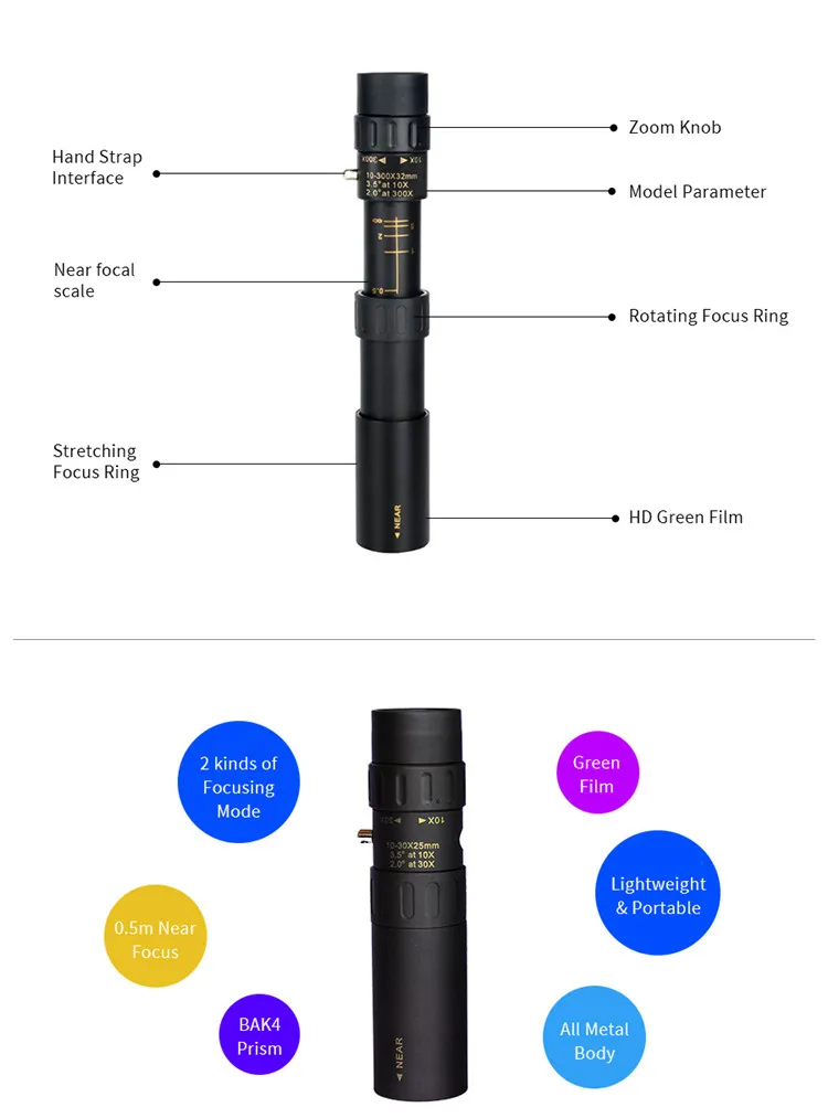 10-30X25 Монокуляр телескоп высокое Мощность HD оптическая Ночное видение Портативный Монокуляр длинноволновой части инфракрасной области Монокуляр для охоты 61/1000 м