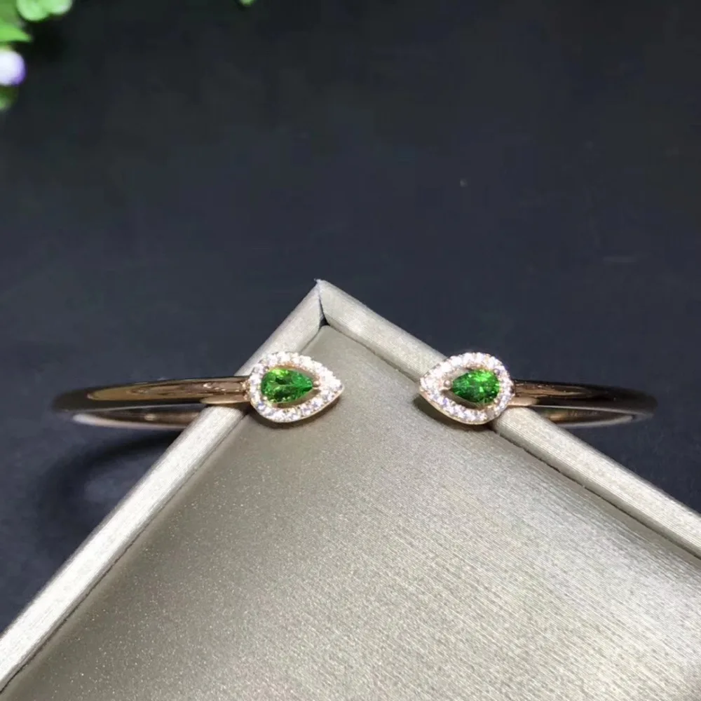  Bracelets en Tsavorite verte naturelle Bracelet grenat vert naturel S925 argent simple goutte d'eau