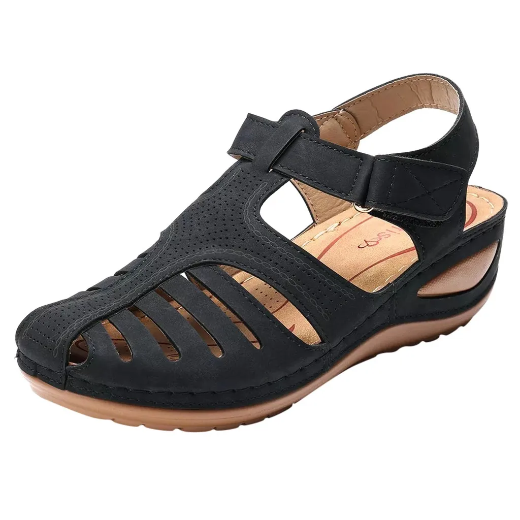 

SAGACE Women Ladies Girls Comfortable Ankle Hollow Round Toe Sandals Soft Sole Shoes summer Fashion Hook&Loop Casual shoe July 1