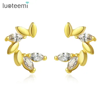 

LUOTEEMI Small Stud Earrings for Women Wedding Party Exquisite Female Jewelry Shiny CZ Spiry Bangtan Two Colors Christmas Gift