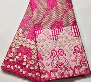 

African Lace Fabric 2019 Embroidered Nigerian Laces Fabric Bridal High Quality French Tulle Lace Fabric For Women HLM016 fucshia
