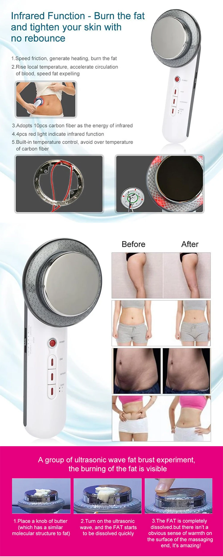 3 in1 Ultrasonic Cellulite Remover Weight Loss Lipo Anti Cellulite Fat Burner Galvanic Infrared Ultrasonic Therapy EMS Stimulate Spa-4