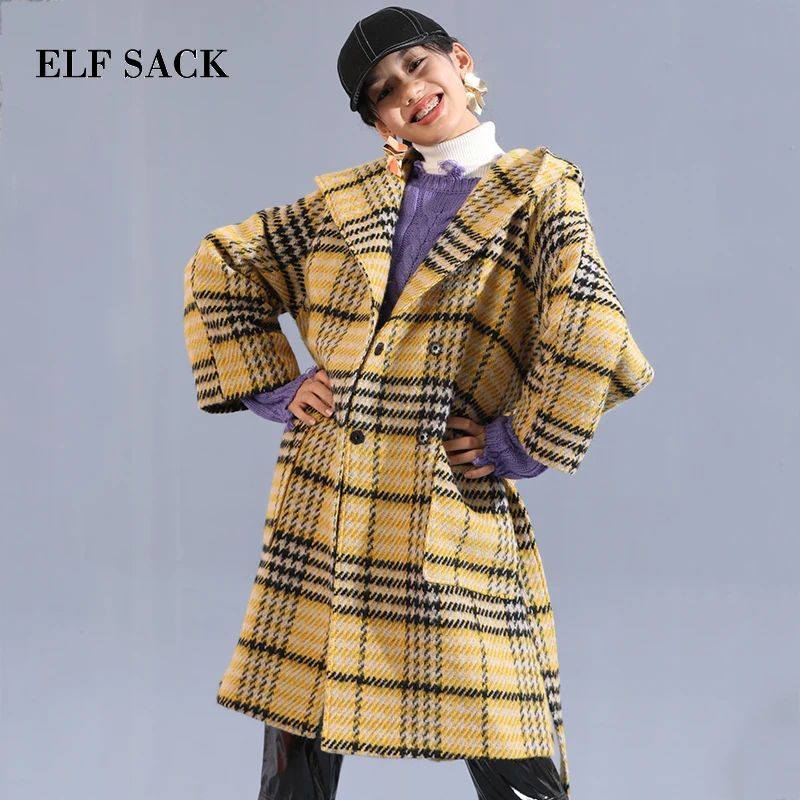 Presale Delivery At 9-5 Winter Wool Coats Plaid Vintage Wasited Hooded Womens Outerwear Thick Woolen Long Loose Collage Coats Coats