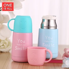 ONEISALL SB62017 210 ML Mini Student Thermoskanne Tasse mit Doppelnutzung Deckel Isolierflasche Edelstahl Lächeln Isolierte Wasserflasche