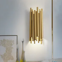 Современный светодиодный настенный светильник, настенные бра для кухни, украшения дома, светильники, освещение, Золотая алюминиевая трубка, абажур