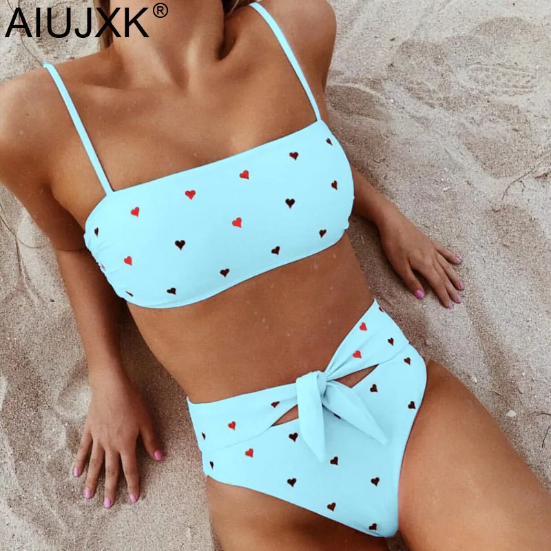 

AIUJXK New Arrival Fashion Heart Print Bandage Bikini Women 2019 Beach Sexy Swimwear Female High Waist 2 Two Piece Swimsuit
