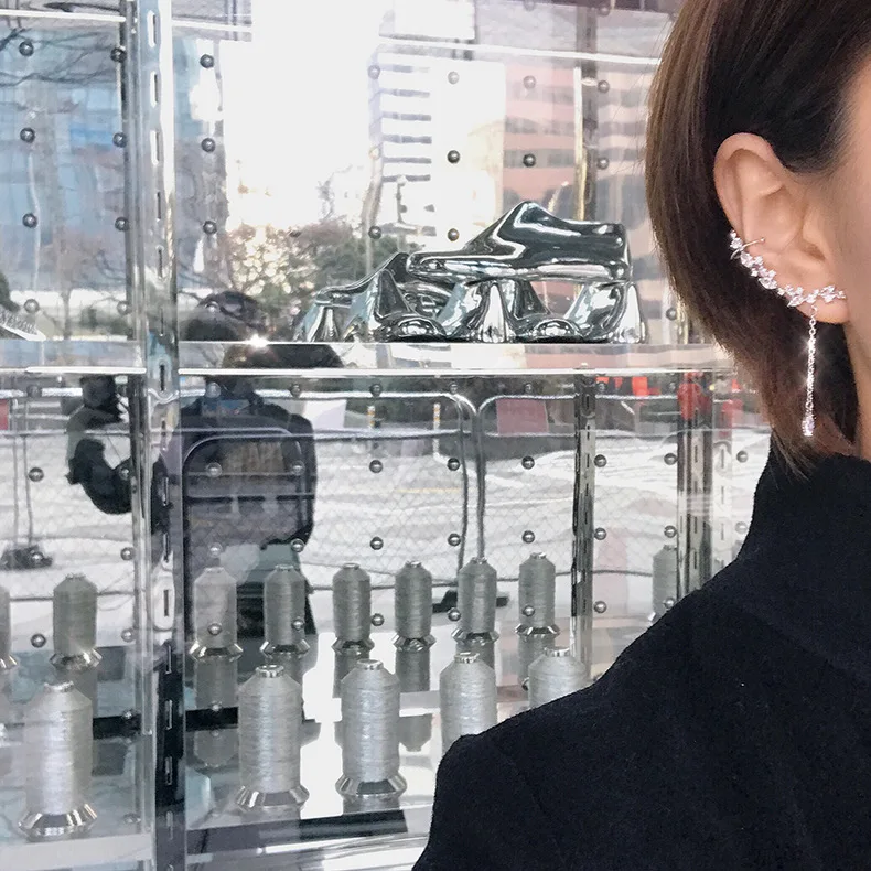 Tassel Water Drop Silver Color Crystal Ear Cuff Clip on Earrings Fashion Rhinestone Women Earcuff Ear Stud Jewelry Gift