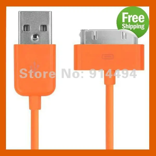 Free Shipping Orange USB Data Sync Charge Cable for iPhone 4 4S 3GS iPod iPad -Orange | Мобильные телефоны и аксессуары
