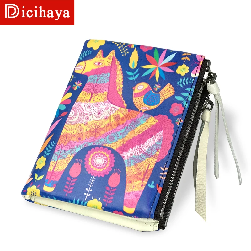 

DICIHAYA 2019 Hot! New Vintage Small Women Wallets Animal Print Wallet Double Zipper Design With Coin Purse Pockets Mini Wallet