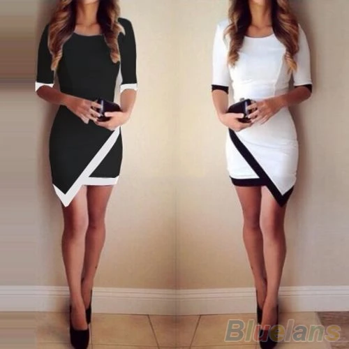 2016 Новых Женщин Асимметричный Контрастность Цвет Bodycon Клубная Одежда