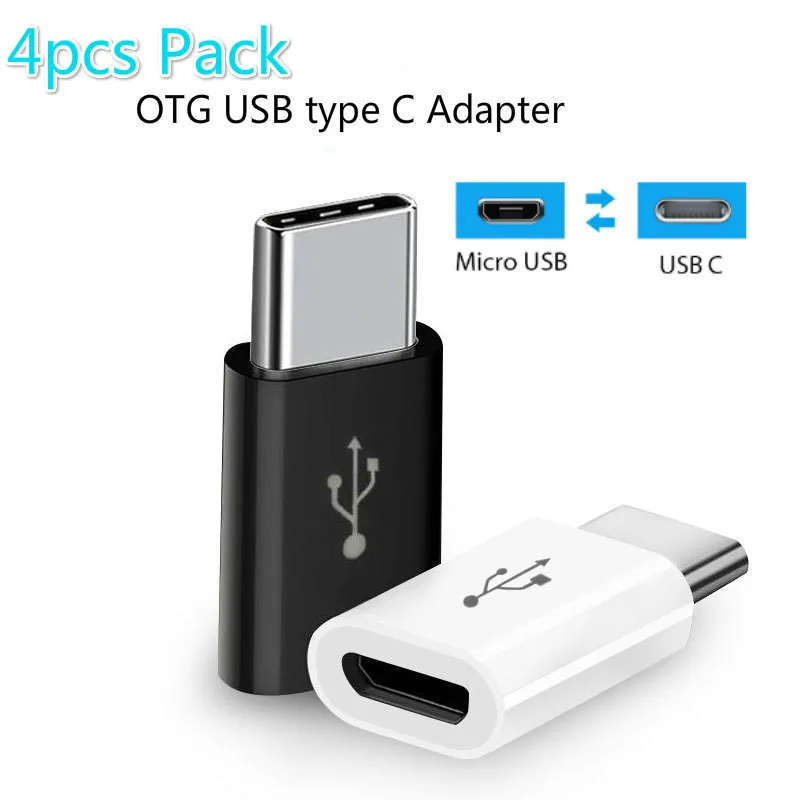 

4pcs pack Micro USB to USB C Adapter OTG USBC Convert Connector with 56K Fast Charging for Samsung S10 9 8 Note 9 8 MacBook