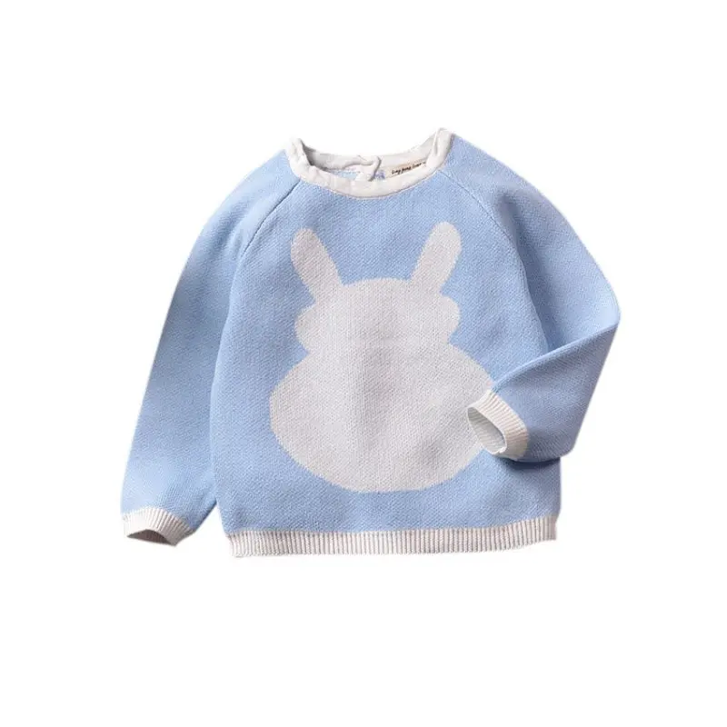 Осенне-зимний свитер для маленьких мальчиков и девочек Детский свитер с длинными рукавами и рисунком из мультфильма, большой размер, милый пуловер для новорожденных мальчиков и девочек - Цвет: Синий