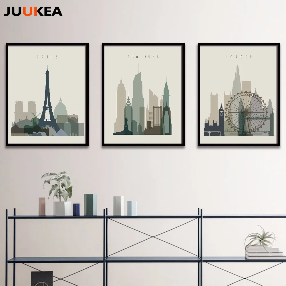 

3Pcs Modern Canvas Print Painting Poster Famous London Paris New York City Building Wall Picture For Living Room, Home Decor