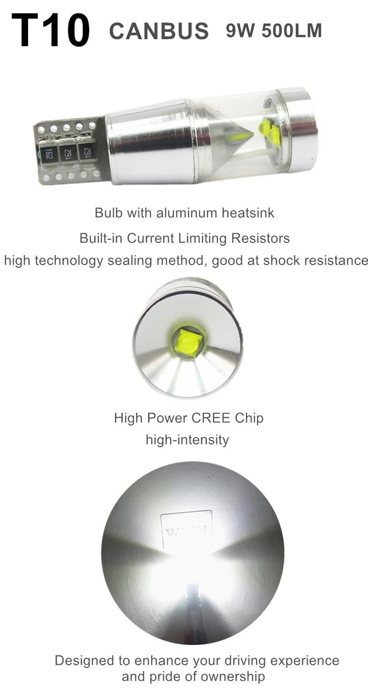 WLJH 2x Canbus без ошибок 500lm 9 Вт T10 W5W светодиодный светильник чип мотор автомобильный светильник габаритная номерная табличка для парковки резервный обратный светильник