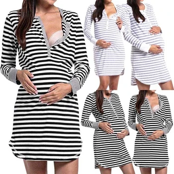 

Maternity Dress Autunm Striped Short Sleeve Dress Breast feeding Dresses Nursing Clothes Pregnant Women Maternity Clothes