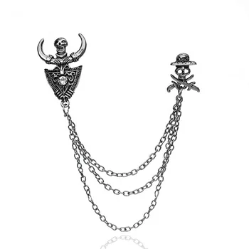 

Male brooches Suits collar pins Alloy Punk Skull Horns Brand Popular Rhinestone Corsage lightning Chain Broches badge jewelry