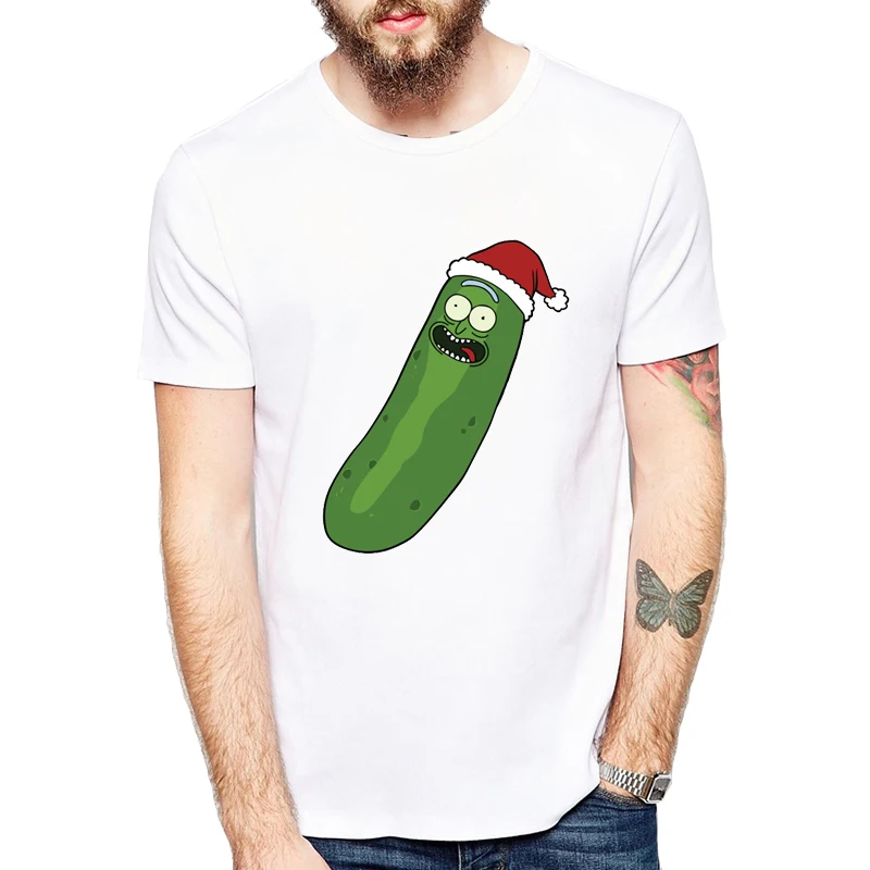 

Christmas Cute Cartoon Santa T-Shirt Men/Women Funny Brand clothing Christmas Hat Pickle Rick Christmas Soft comfortable Tees