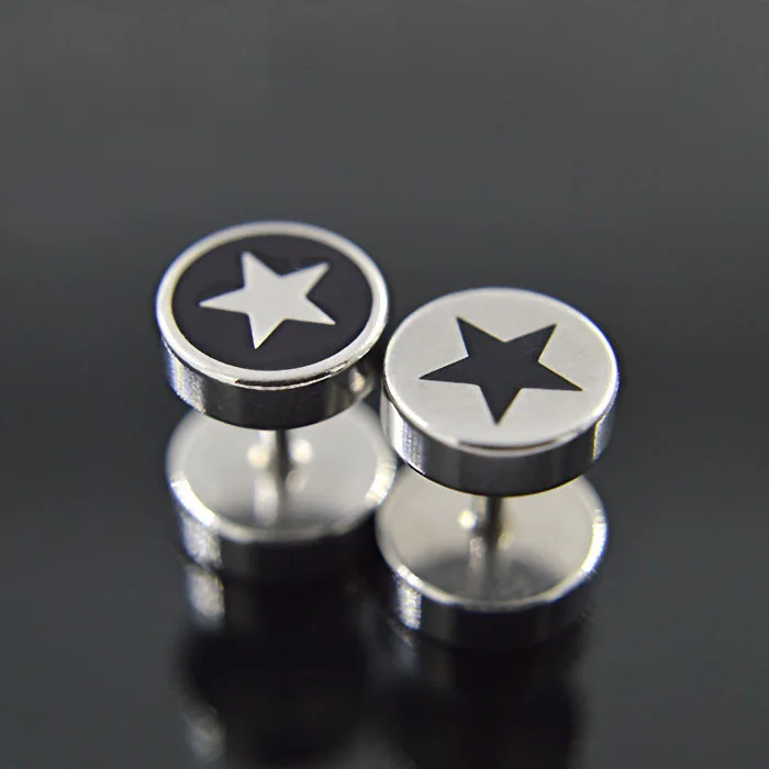 1PC Pentagram Stainless Steel Star Earrings Personality Hiphop Dumbbell