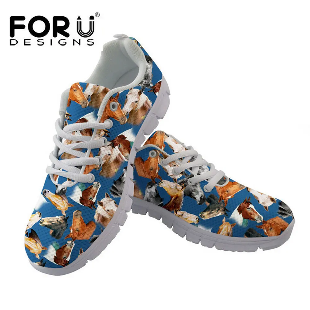 

FORUDESIGNS 3D Animal Horse Print Men Casual Flats Fashion Comfort Men's Sneakers Boys Breathable Air Mesh Lacing Walking Shoes