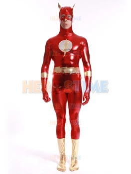 

The Flash Superhero Costume shiny metallic halloween cosplay kid Flash costume the most popular zentai suit free shipping
