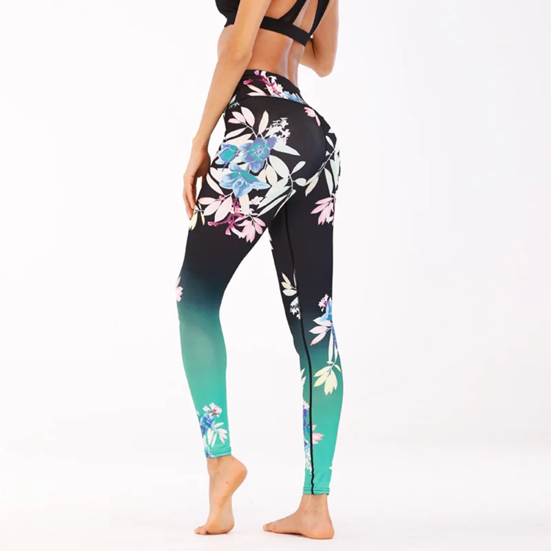 

Hot Women Fitness Yoga Pants Slim High Waist Sport Leggings Gym Elastic Leaves Printed Long Running Tights Tummy Control Europe