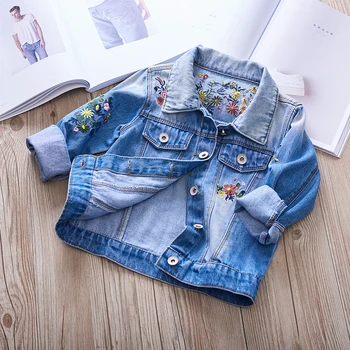 

2019 New Spring Item Girl Embroidery Flower Jeans Jacket Denim Coat