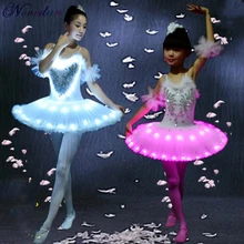 LED Light Swan Lake Ballet Dress Adult Children Fluffy Fluorescent Night Club Clothing Dance Costume Noctiluca Tutu Dresses