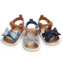 Детские сандалии для девочек летние хлопковые парусиновые точечные детские сандалии с бантом для новорожденных детская обувь Playtoday