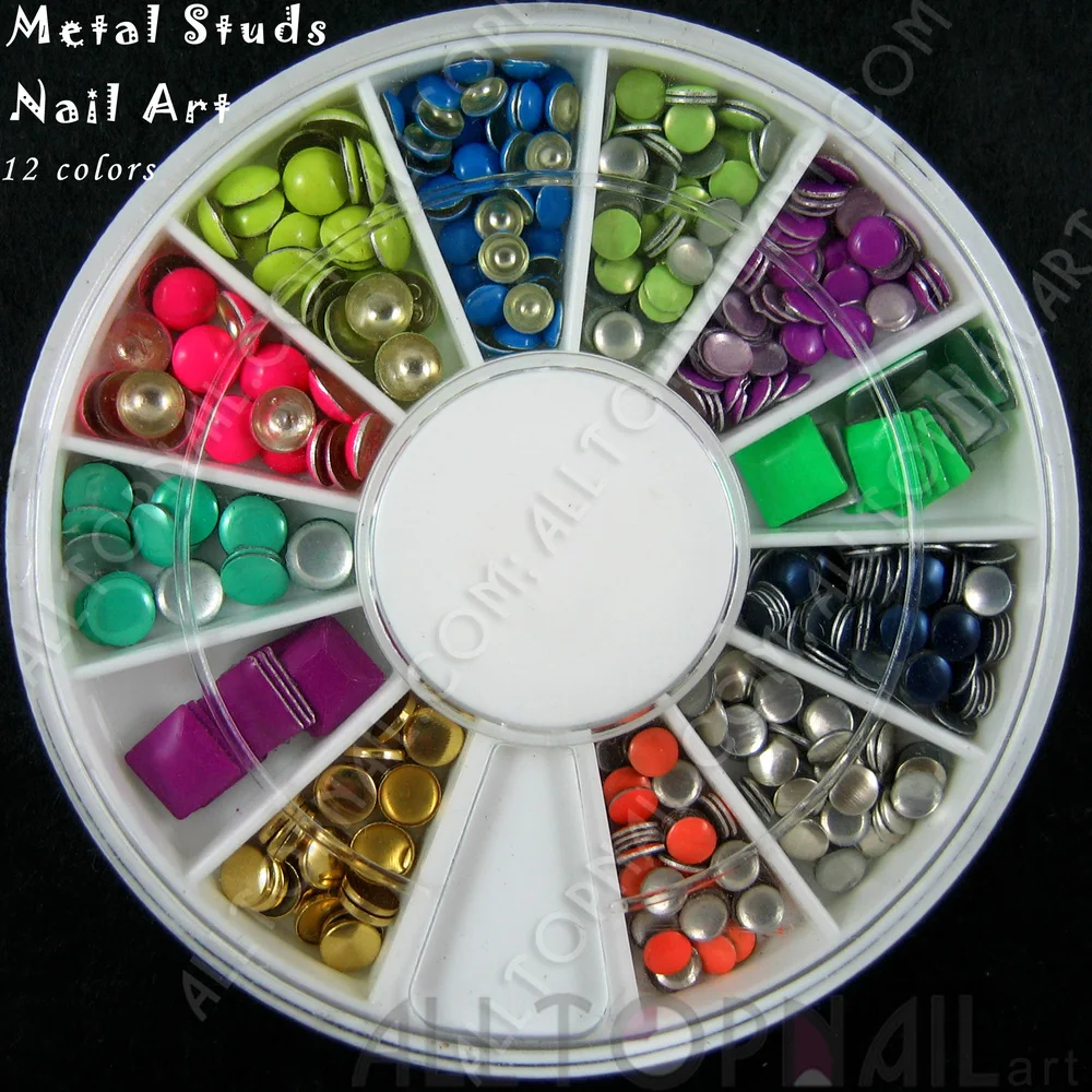 

3D Nail Art Metal Studs Rhinestone Tips DIY Decoration 12 Colors 3-6mm -Free Shipping