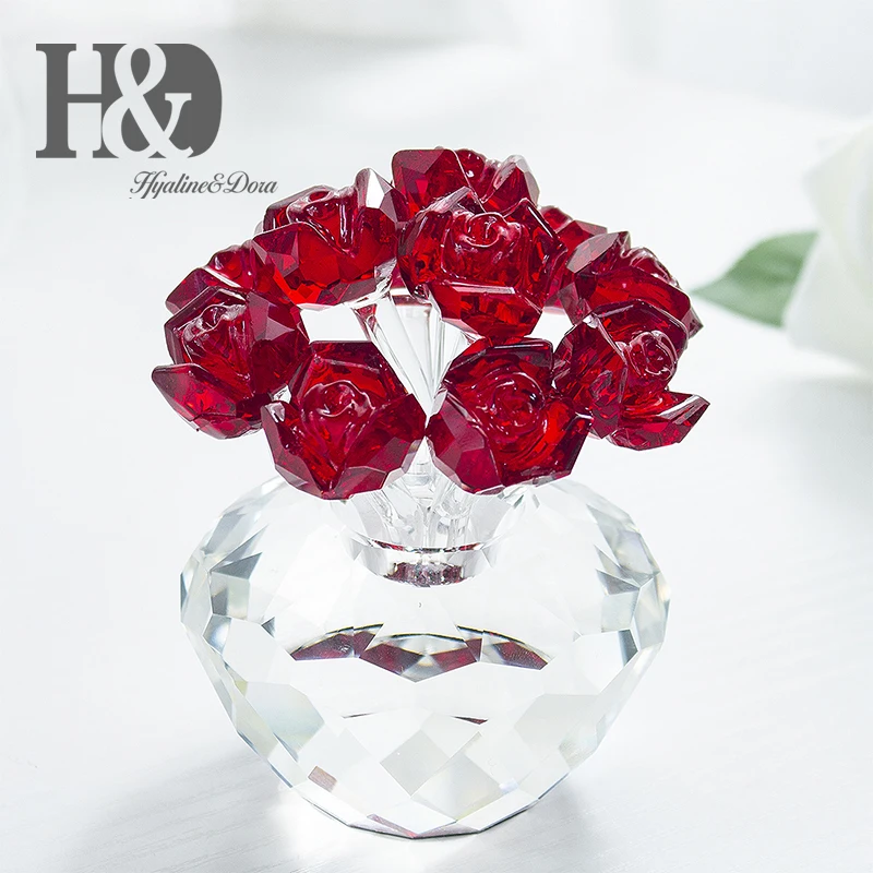 

H&D Crystal Rose Flower,Glass Rose Bouquet Paperweight Figurine Collectible Statue Wedding Gifts Home Table Centerpiece Ornament