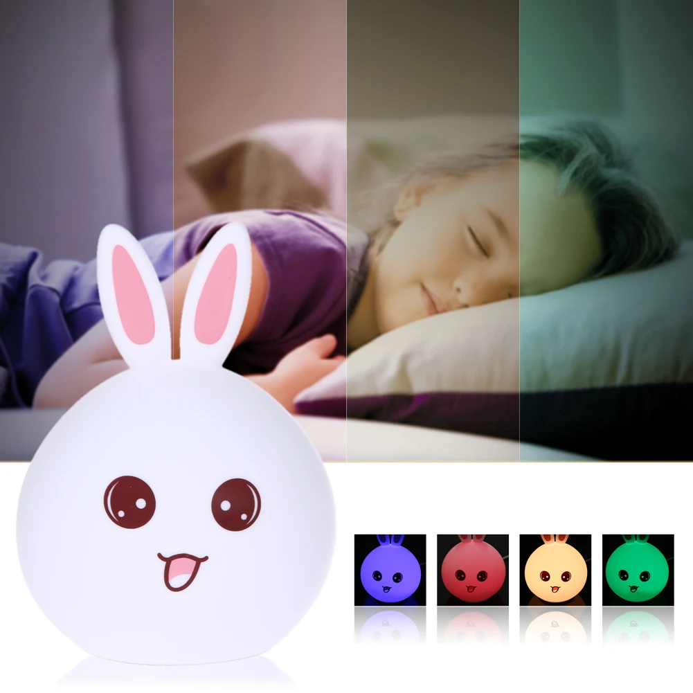 

Cute Silicone Rabbit Bunny Lights Luminous Toys Children Baby Bed Room Decoration Night Light Sleeping Lamp USB Charging Light