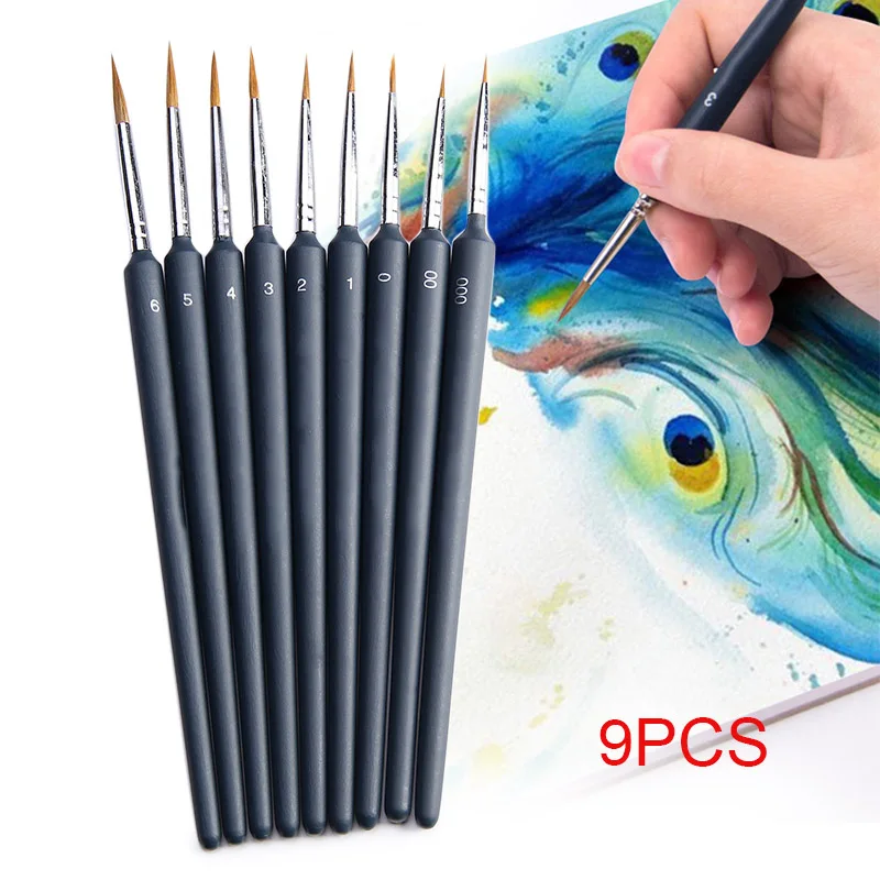 

9pcs/Set Artist Nylon Hair Brush Pen for Gouache Watercolor Paint Oil Painting 170-190mm E2S