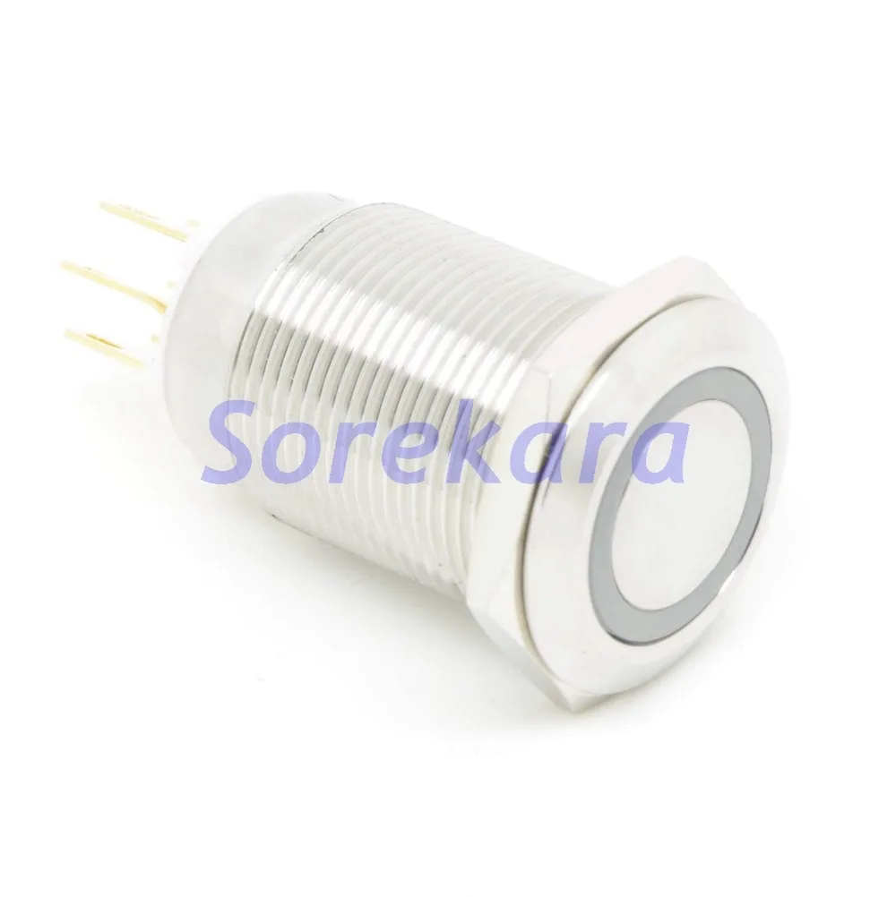 

19mm Stainless Steel Ring LED Color BLUE Momentary 1NO 1NC Pushbutton Switch Pin Feet For Auto IP65 UL 6V/12V/24V/110V/220V