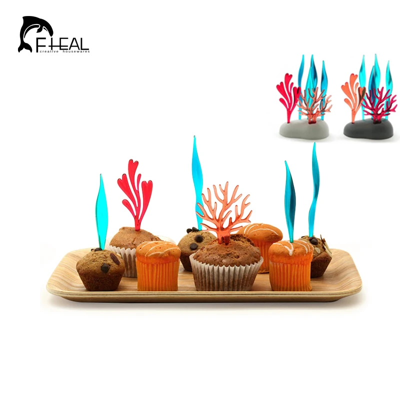 

FHEAL 6pcs Bright Vivid Coral Fruit Forks Set For Fruit Dessert Cake Cocktail Plastic Fork Tableware Pick Decor Party Supplies