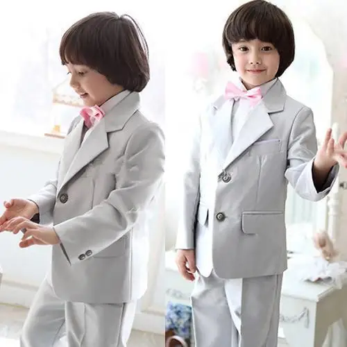Новая праздничная одежда для мальчиков серые костюмы для свадьбы костюмы на две пуговицы для мальчиков(пиджак+ штаны+ галстук
