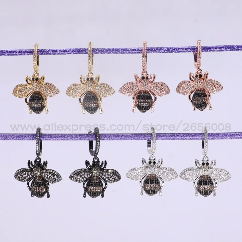 

5 Pairs fashion Micro pave CZ inset bugs earrings high quality beetles earrings bugs earrings Gift for lady 3067