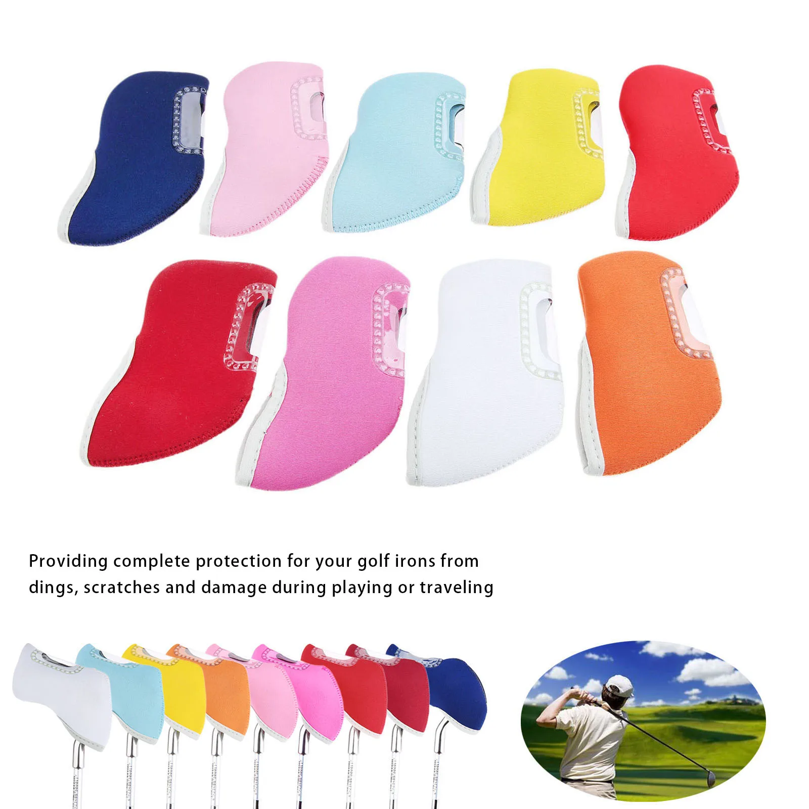 

10 Pcs Golf Iron Head Covers Set Iron Putter Protective Golf Club Iron Head Protector Golf Club Cover Golf Accessories 9 Colors