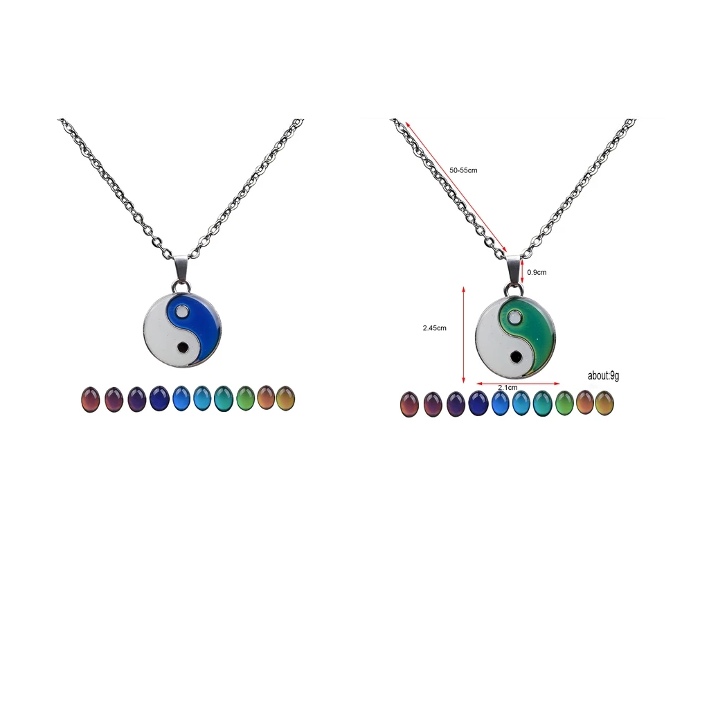 2Pcs Vintage Couple Color Change Mood Pendant Necklace Oval Stone Fashion