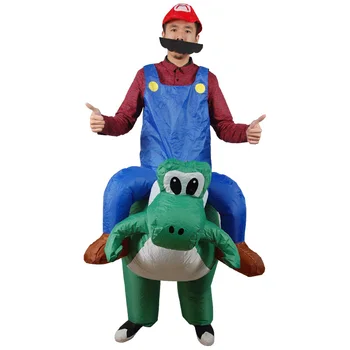 

Halloween Mario riding a dinosaur Costumes for Woman Adult Outfits Inflatable Women Funny Mario Riding Cosplay Fancy Dress Up
