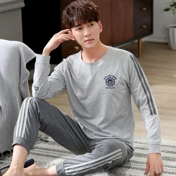 

Yidanna Gray Men Pajamas Set Cotton Nightwear Male Sleepwear Autumn Pyjamas Plus Size Nightwear Casual Long Sleeved Nighties