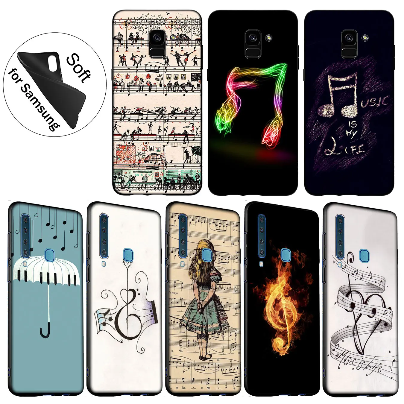 Мягкий силиконовый чехол IYICAO Love Music Note Piano Umbrella для Samsung Galaxy A6 Plus A9 A8 A7 2018 A3 A5 2016 2017 9 8