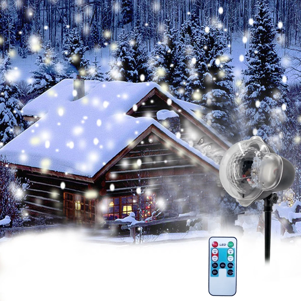 Светодиодный мини Ночной светильник прибор проецирующий снег газон зеленый свет дистанционное управление Водонепроницаемый Регулируемый Рождество вечерние снежные сцены