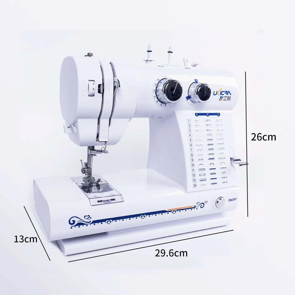 Ceny Mini Electric 18W prędkość 250 300 obr Min elektryczna maszyna do szycia 42 rodzaje szycia pas lampka przenośna typu