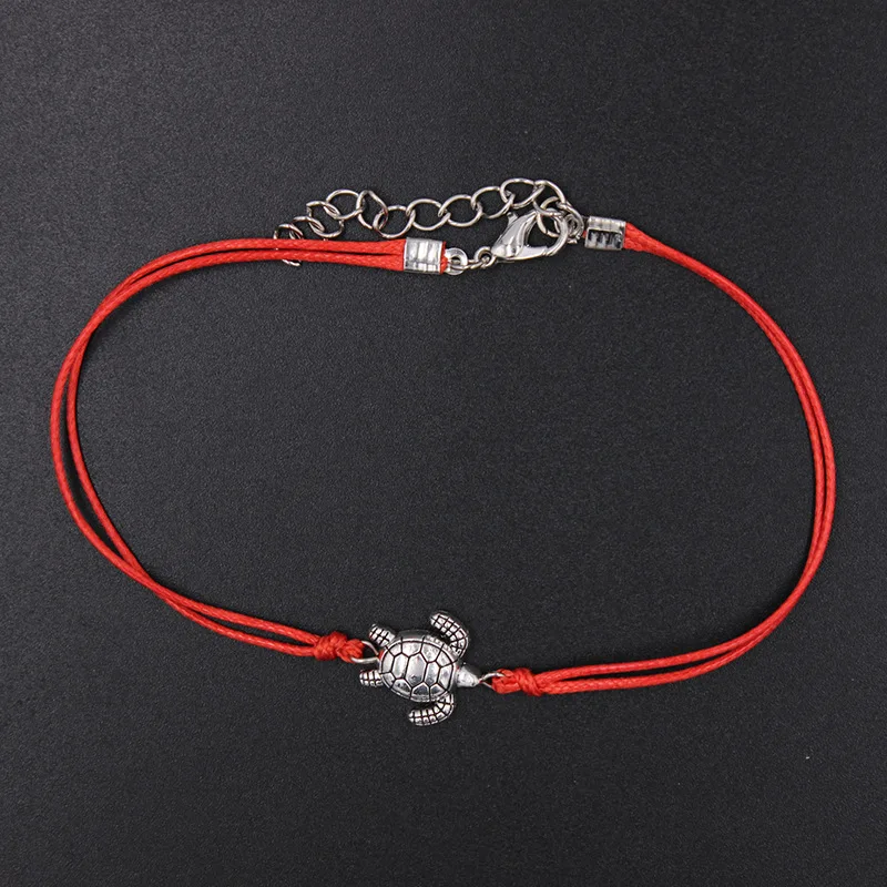 New Woven Red Rope Korean Women's Footchain Couple Anklet New Cute Turtle Anklet Braided Anklet
