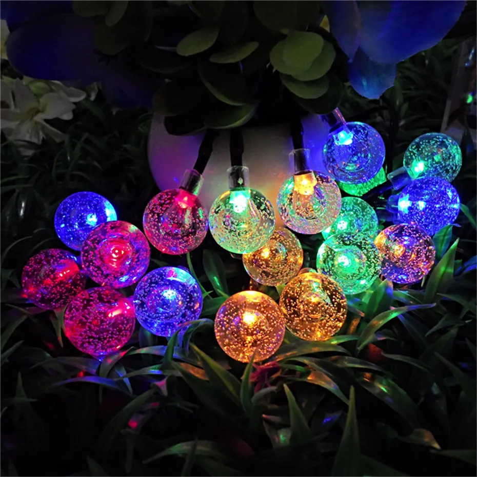 LED Solar String Lights ball Pendant Outdoor Garland Garden Festoon Christmas Party Festival Decorative Globe 