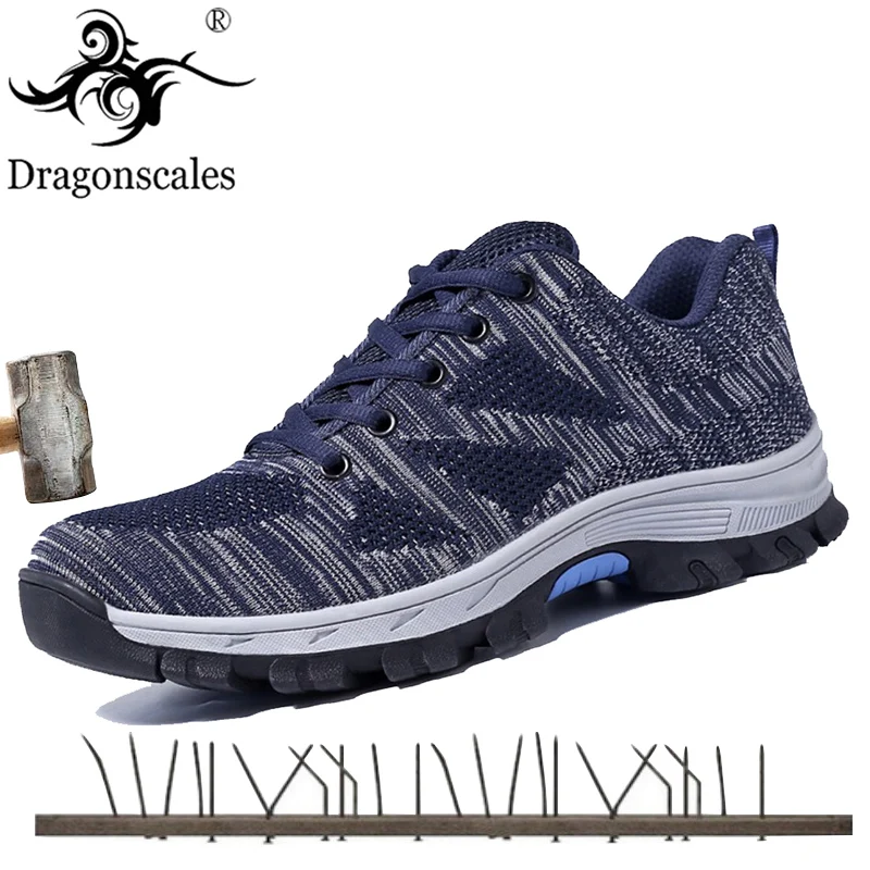 Leve Shoes Aço Botas Construção Flyknit Tênis Shoes Blue Shoes À Segurança khaki Homens Respirável Green Biqueira Punção De Calçado Trabalho Calçados Para Malha grey Shoes army Prova w7YxtStz