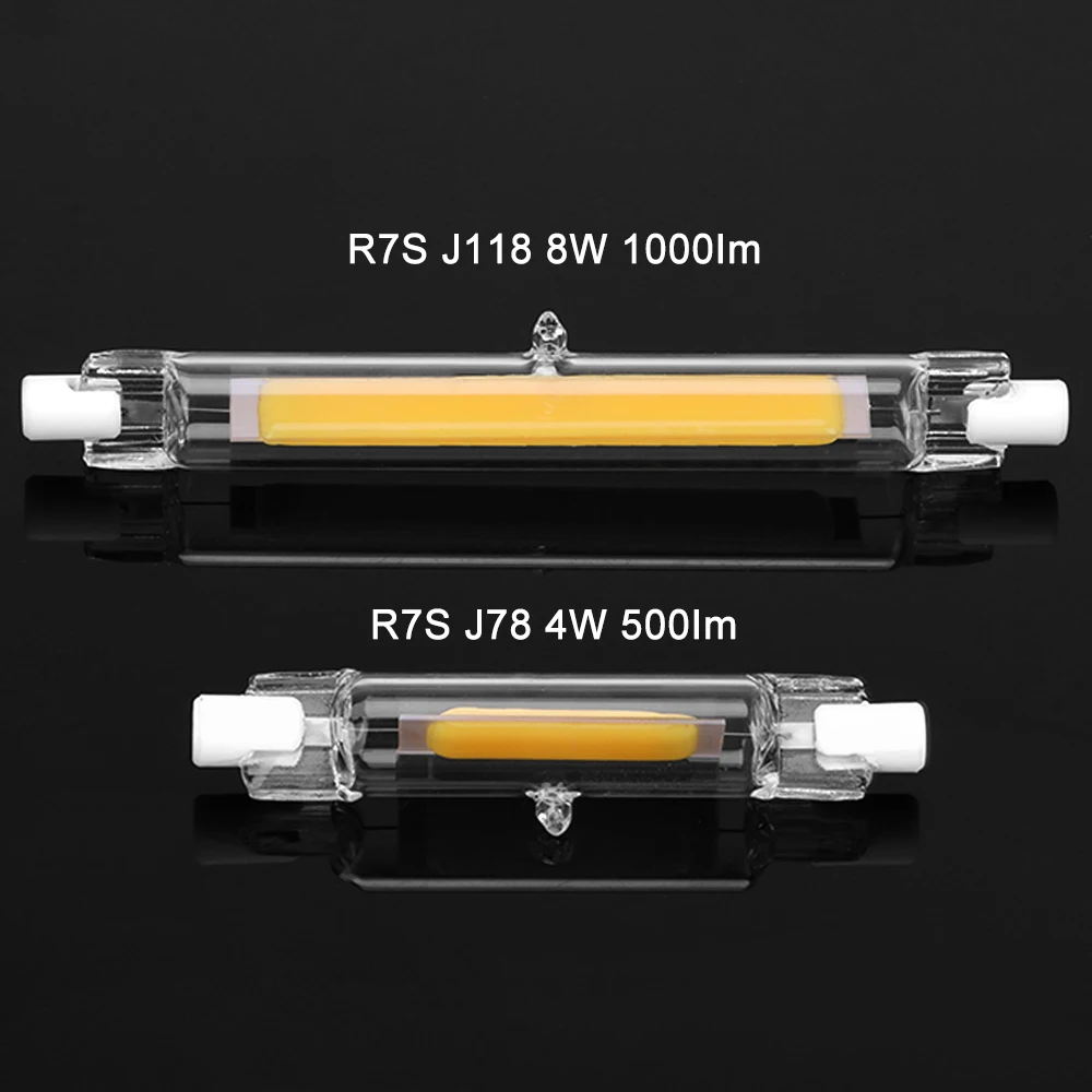Стеклянная трубка COB R7S светодиодный светильник 4 Вт 78 мм 500лм 8 Вт 118 мм 1000ЛМ светодиодный светильник для замены галогенный светильник энергосберегающий Точечный светильник AC220-240V